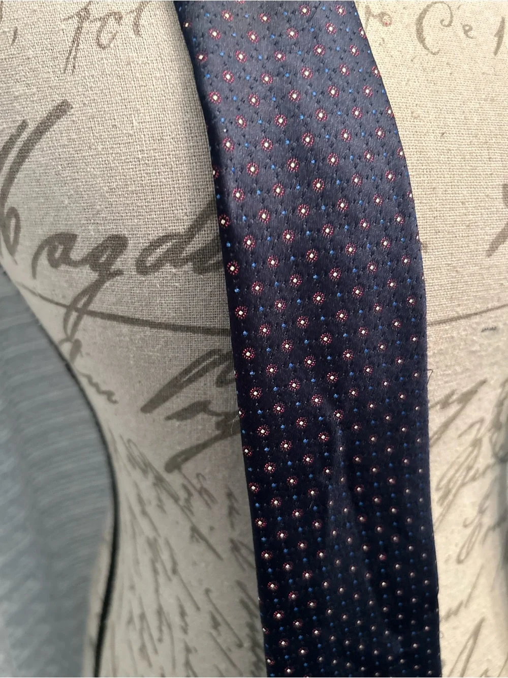 Wembley Vintage Navy Silk Tie with Small Red Polka Dots